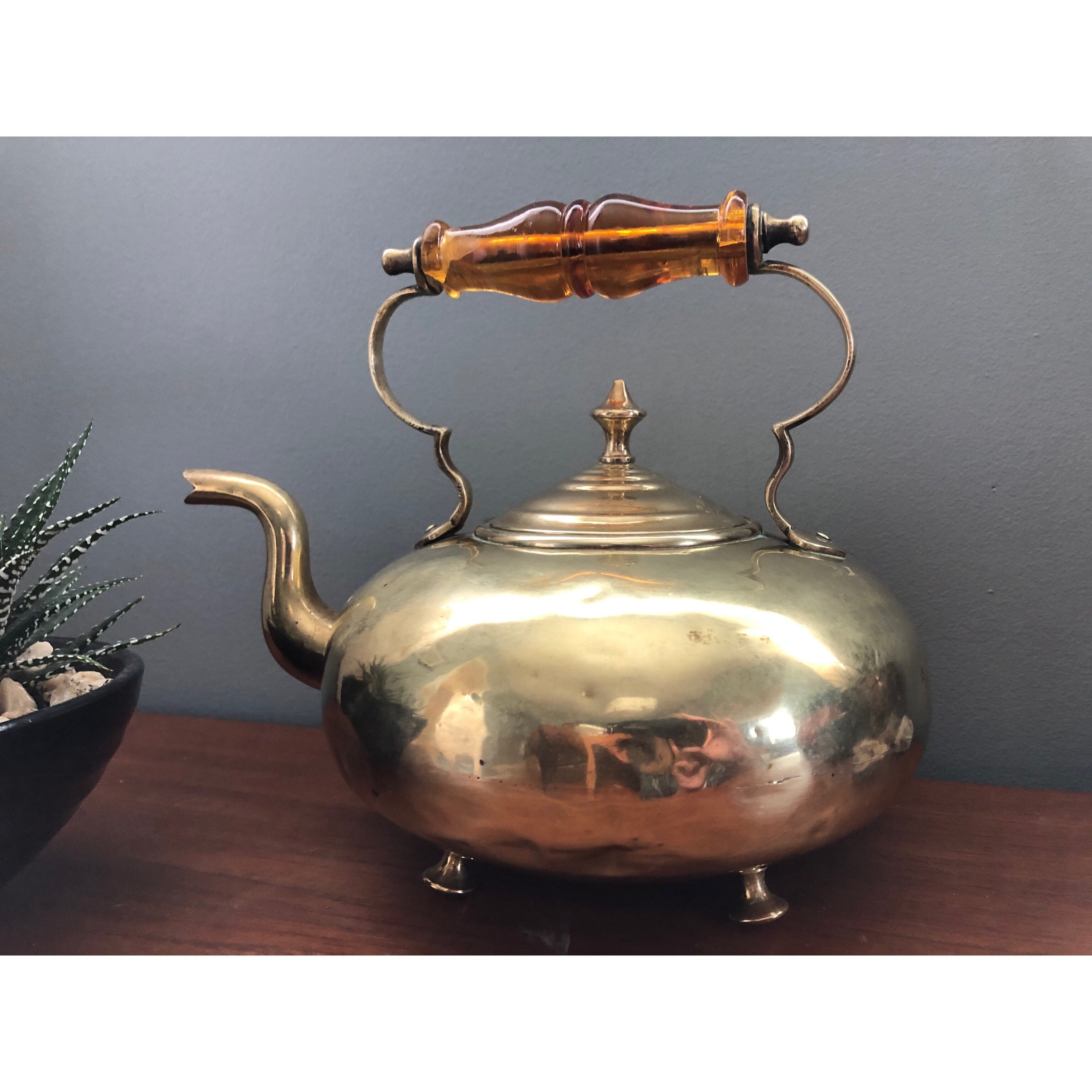 Antique Brass Teapot JCB Hammered Footed Metal Teapot Amber Etsy