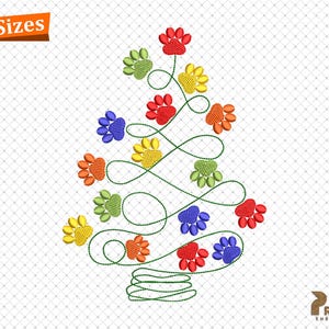 Christmas Tree Machine Embroidery Design, Merry Christmas Paw Tree Embroidery Pattern, Christmas Tree Paw Print Digital Embroidery Design