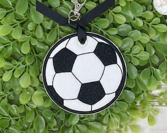 Soccer Ball Bag Tag Embroidery Design, ITH Sport Ball Tag Applique Design, Football Soccer Key chain File - 9 Size (Digital Download)