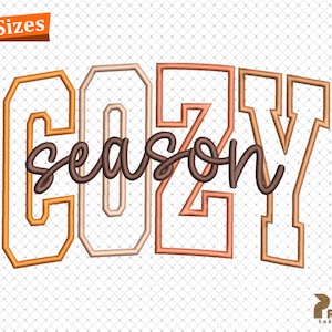 Cozy Season Applique Embroidery Design, Fall Reposition Applique Embroidery, Retro Halloween Varsity Cozy Sweatshirt Embroidery Digital File