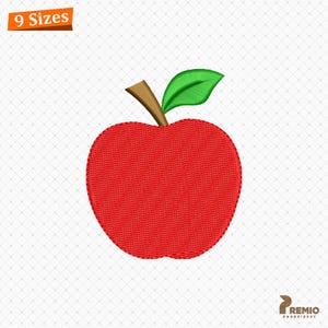 Tiny Apple Embroidery Design, Red Apple Machine Embroidery File, Teacher Gift, Back to School, Instant Download - 9 Sizes