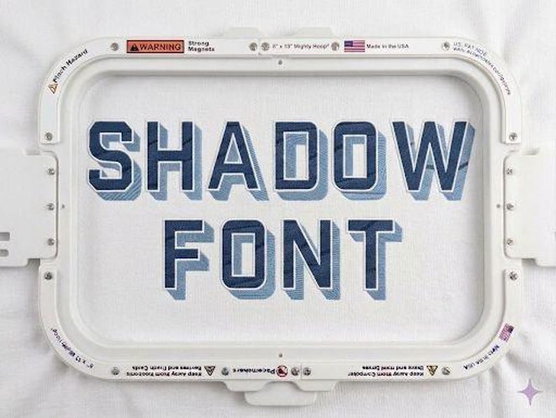 Shadow Embroidery Font, 2 Color Filled Block Alphabet, Drop Shadow ...