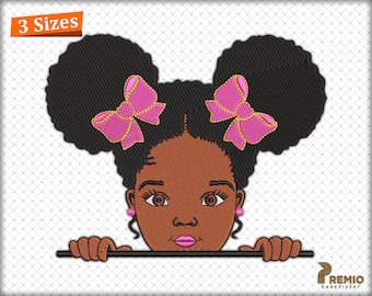 Afro Peekaboo Girl Embroidery Design, Black Girl Woman Embroidery Design, African American Embroidery Designs, Black Woman Embroidery Design