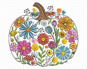Floral Pumpkin Embroidery Designs, Fall Pumpkin Applique Machine Embroidery Files, Halloween Autumn Floral Digital Embroidery Patterns