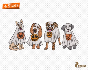 Dog Ghost Embroidery Design, Four Spooky Halloween Ghost Dog Embroidery Design, Halloween Machine Embroidery Files, Pumpkin Dog Ghost Puppy