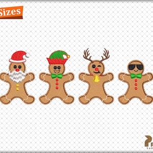 Gingerbread Embroidery Design, Four Christmas Gingerbread Machine Embroidery Designs, Gingerbread Man Embroidery Files - Digital Downloads