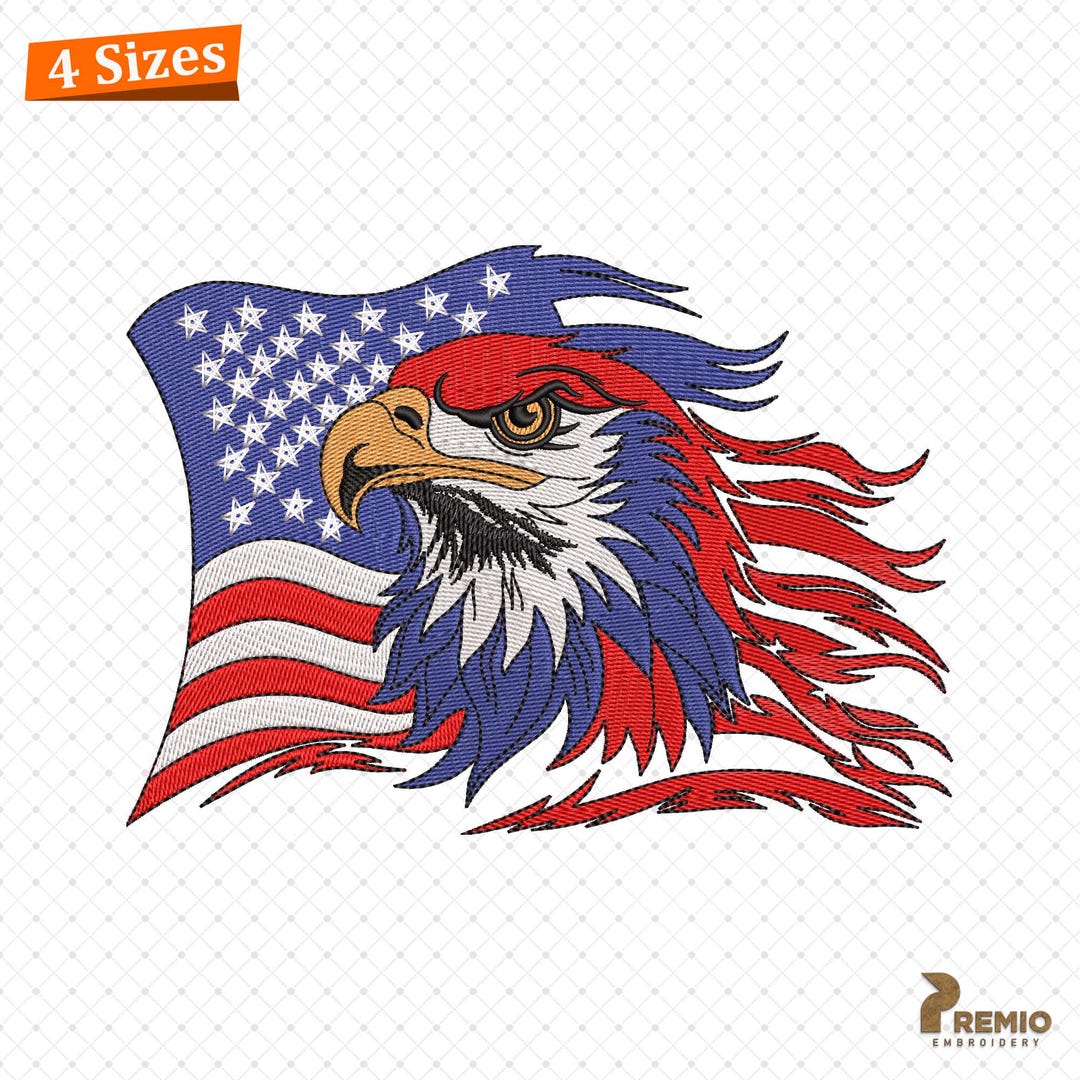 Eagle With American Flag Embroidery Design, American Bald Eagle ...