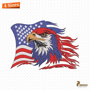 Desenho de bordado de águia com bandeira americana, desenho de bordado patriótico de águia americana, arquivos de bordado da bandeira patriótica dos EUA de 4 de julho