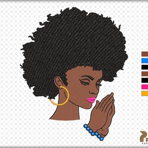 Black Woman Praying Embroidery Design, Afro Woman Embroidery Design, Black Girl Embroidery Design, African American Embroidery Designs Files image 3