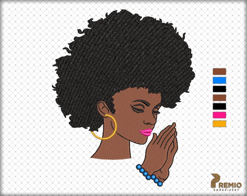 Black Woman Praying Embroidery Design, Afro Woman Embroidery Design, Black Girl Embroidery Design, African American Embroidery Designs Files image 3