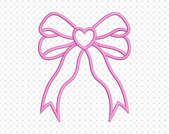 Coquette Side Bow Applique Embroidery Design, Girly Ribbon Applique Bow, Valentines Day Machine Embroidery Files (10 Size Digital Downloads)
