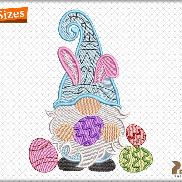 Easter Gnome Embroidery Designs, Happy Easter Embroidery Patterns, Bunny Gnome Embroidery Designs, Cute Bunny Gnome Machine Embroidery Files