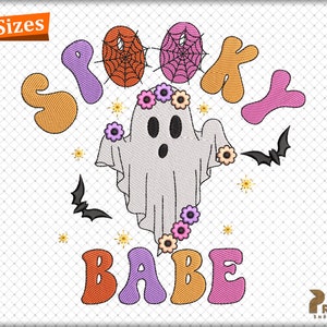 Spooky Babe Embroidery Design, Halloween Embroidery Designs, Spooky Season, Happy Halloween, Spooky Flower Ghost Machine Embroidery Files