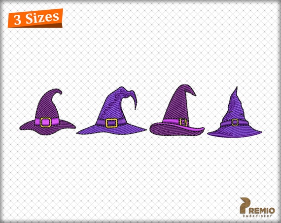 Witch Hat Embroidery Design, Four Halloween Hat Machine Embroidery Files, Gothic Witch Hat Halloween Embroidery Designs - Instant Download