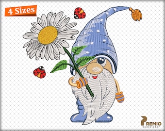 Daisy Gnome Embroidery Design, Spring Gnome Embroidery Files, Gnome with Daisy Embroidery Design, Gnome Embroidery Design - Digital Download
