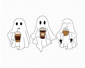 かわいいゴーストがコーヒーを飲む PNG、コーヒーを飲むゴースト 秋のコーヒー、ハロウィン ゴースト PNG、不気味なまま PNG、アイスコーヒー ハロウィン PNG、ゴースト PNG
