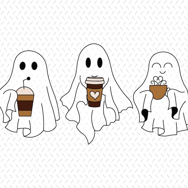 Cute Ghost Drink Coffee Png, Ghost With Coffee Fall Coffee, Halloween Ghost Png, Stay Spooky Png, Iced Coffee Halloween Png, Ghost PNG