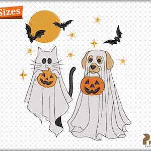 Dog Ghost Embroidery, Cat Ghost Embroidery Design, Halloween Ghost Dog Embroidery Design, Halloween Cat Dog Ghost Machine Embroidery Files