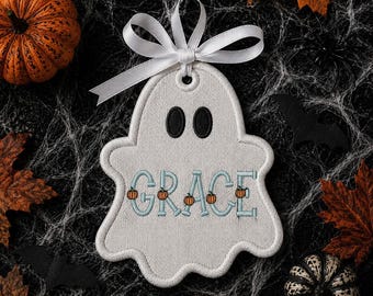Ghost Applique Tag, Halloween Applique Name Tag, ITH Halloween Trick or Treat Bag Tag, Spooky Applique Embroidery, Halloween Embroidery Tag
