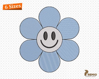 Smile Daisy Embroidery Designs, Retro Mini Flower Embroidery Design, Smile Machine Embroidery Files, Floral Design for Embroidery Machine