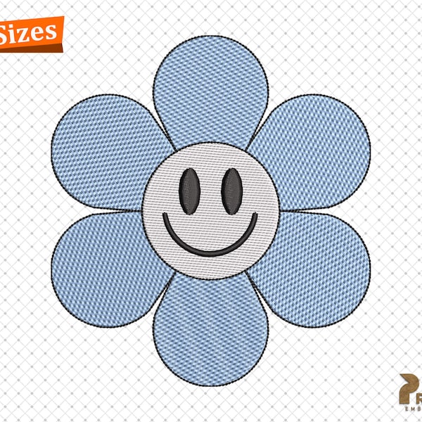 Smiley Daisy Embroidery Designs, Retro Mini Flower Embroidery Design, Smile Machine Embroidery Files, Floral Design for Embroidery Machine