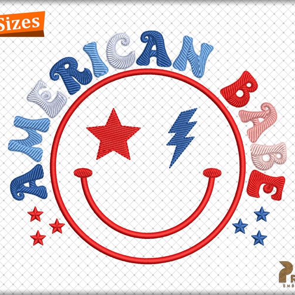 American Smiley Applique Embroidery Design, 4th of July American Baby Embroidery Design, Retro America Babe Applique Machine Designs Files