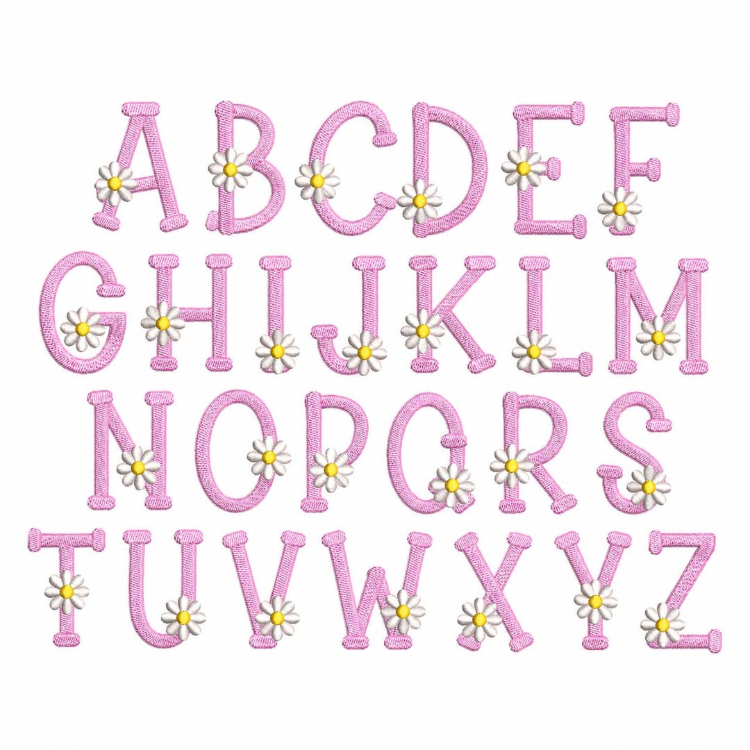 Spring Embroidery Font, Spring Daisy Floral With Alphabet, Playful ...