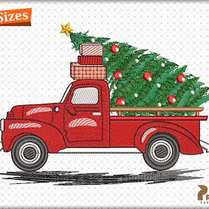 Christmas Truck Embroidery Designs, Vintage Red Car Christmas Machine Embroidery Patterns, Christmas Tree Embroidery File - Digital Download