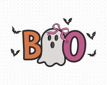 Halloween BOO Embroidery Design, Spooky Coquette Embroidery Designs, Halloween Bow Brushstroke, Fall Preppy Bow Machine Embroidery Design