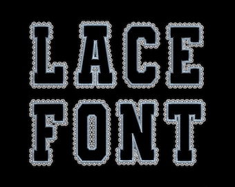 Diseño de bordado de apliques de alfabeto de encaje, archivos de bordado a máquina de fuente de encaje falso, diseño de bordado de letras de aplique de encaje