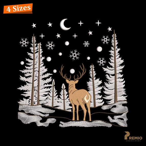 Winter Embroidery Designs, Christmas Embroidery Designs, Santa Reindeer Machine Embroidery Files, Wonderland landscape Embroidery Designs