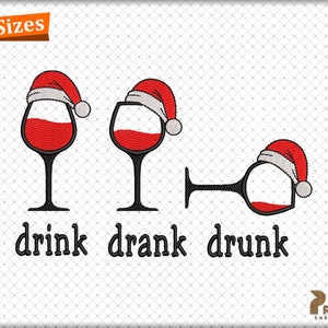 Bere Bevuto Ubriaco Ricamo Design, Design di Ricamo a Macchina di Natale di Tendenza, File di Ricamo Divertenti di Bere a Natale - Download Digitale