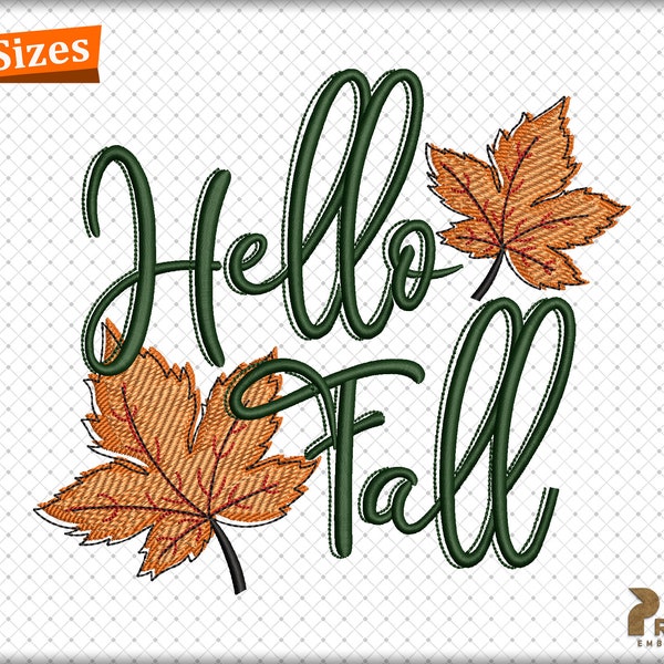 Hello Fall Embroidery Design, Halloween, Fall Saying, Hello Autumn, Fall Leaves Machine Embroidery Files, Thanksgiving Embroidery Designs