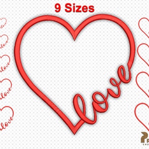 Herz Stickdateien, Herz Maschinenstickmuster, Herz Valentinstag Stickmuster, Rotes Herz LOVE Stickmuster