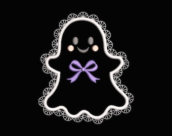 Faux Lace Applique Ghost Embroidery Design, Lacey Ghost Applique, Spooky Lace Edges Boo Applique Ghost, Halloween Machine Embroidery Files