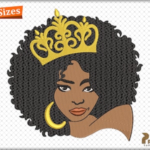 Black Afro Queen Embroidery Design,