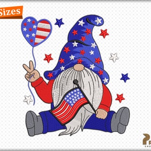 American Gnome Embroidery Design, 4th July Gnome Embroidery Design, Patriotic Independence Day Embroidery Designs, Gnome Embroidery designs