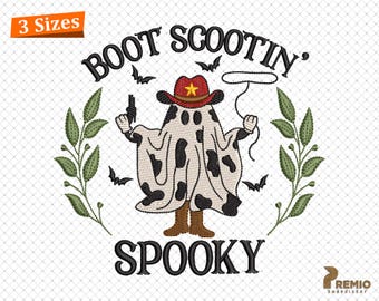 Diseño de bordado espeluznante de botas patinadoras, diseño de bordado a máquina de Halloween del oeste, archivos de bordado de fantasmas vaqueros, descarga digital en 3 tamaños