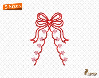 Bow Applique Embroidery Files, Side Bow Ribbon Machine Embroidery Design, Pink Bow Girly Coquette Embroidery Design - 5 Instant Downloads