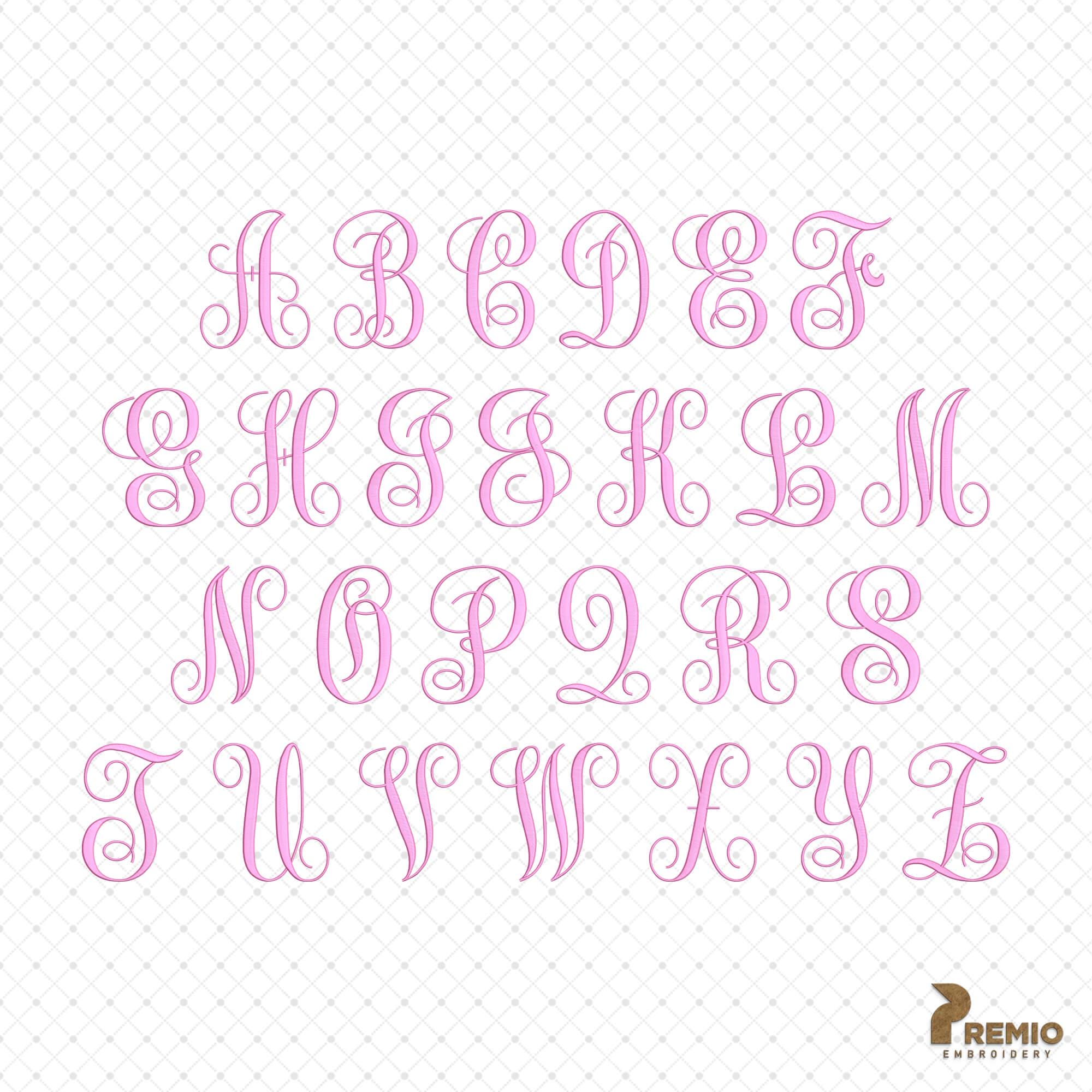 Curly Vine Script Monogram Embroidery Design, TTF Fancy Monogram Font ...