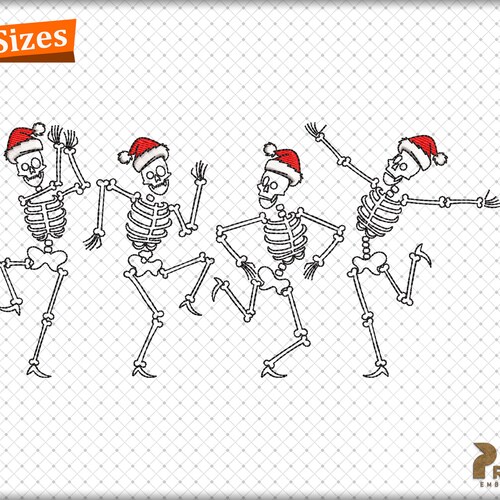 Dancing Skeletons Embroidery Design, Christmas Santa Cap Skeleton Embroidery Design, Christmas Machine Embroidery Files - Digital Download