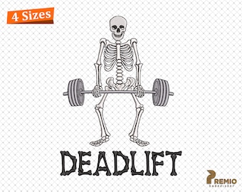 Dead Lift Skeleton Embroidery Design, Gym Lover Skeleton Embroidery Design, Weightlifting Skeleton, Halloween Ghost Machine embroidery Files