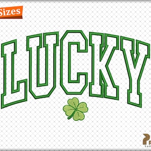 Lucky Embroidery Design, Irish Applique Designs, St Patricks day Applique Embroidery Design, Shamrock Clover Varsity Machine Embroidery File