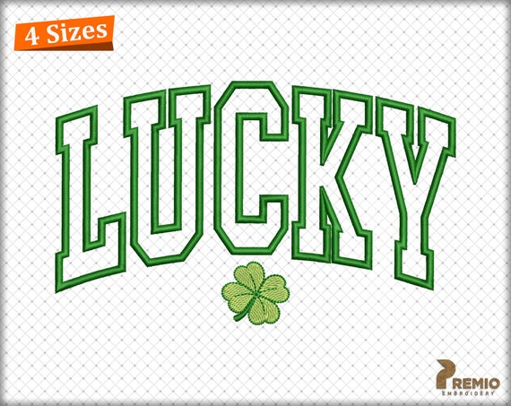Lucky Embroidery Design, Irish Applique Designs, St Patricks day Applique Embroidery Design, Shamrock Clover Varsity Machine Embroidery File