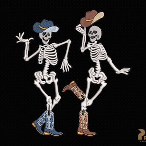 Cowboy Skeletons Embroidery Designs, Cowboy Killer Skellington Skull Embroidery Design, Howdy Western Halloween Machine Embroidery Files