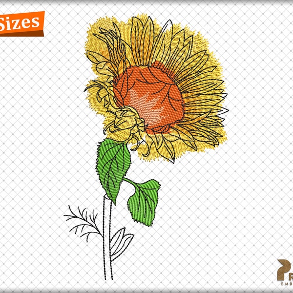 Sunflower Design,  Sunflower Embroidery Design, Sunflower Embroidery For Machine Patterns, Floral Embroidery Files - Instant Download