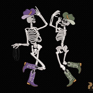 Cowboy Skeletons Embroidery Designs, Cowboy Killer Skellington Skull Embroidery Design, Howdy Western Halloween Machine Embroidery Files