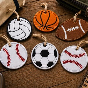 Sports Ball Applique Tag Embroidery Design – Baseball Football Basketball Soccer Embroidery file - Digital Download