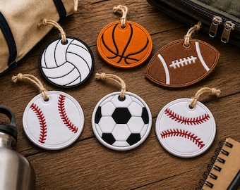 Sports Ball Applique Tag Embroidery Design – Baseball Football Basketball Soccer Embroidery file - Digital Download