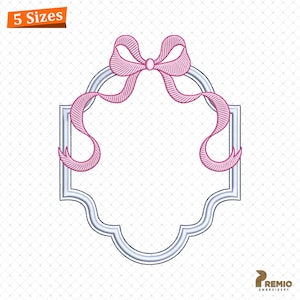 Bow Monogram Frame Embroidery Design, Monogram Bow Machine Embroidery Design, Monogram Bow Frame, Coquette Bow Embroidery Designs